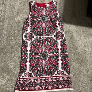 Gorgeous multicolor dress with bright pinks and greens and a beautiful pattern